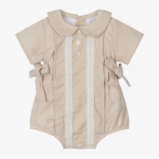 Babidu-Baby Girls Beige Linen & Cotton Shortie | Childrensalon