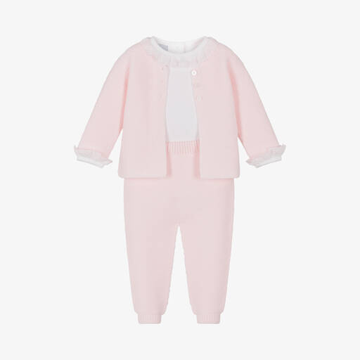 Babidu-Baby Girls Pink Knitted Trouser Set | Childrensalon