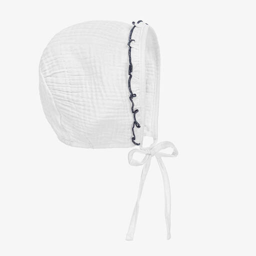 Babidu-Bonnet blanc et bleu en coton bébé | Childrensalon