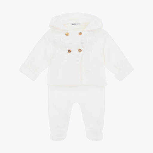 Babidu-Baby White Knitted Pram Coat Set | Childrensalon