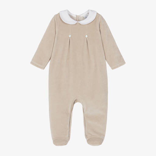 Babidu-Beige Velour Babygrow | Childrensalon