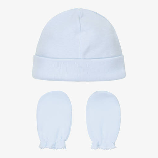Babidu-Ensemble bonnets et moufles bleu en coton | Childrensalon