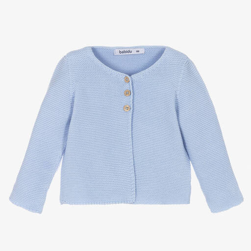 Babidu-Blue Cotton Knitted Cardigan | Childrensalon