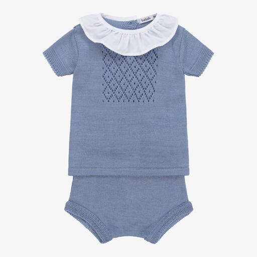 Babidu-Blue Knitted Baby Shorts Set | Childrensalon