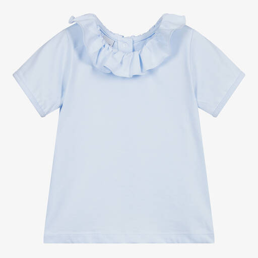 Babidu-Blaues T-Shirt mit Rüschenkragen | Childrensalon