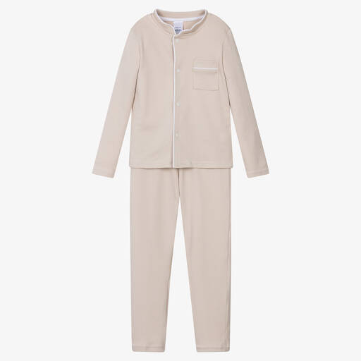 Babidu-Boys Beige Cotton Jersey Pyjamas  | Childrensalon