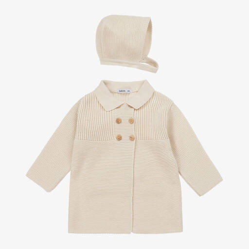 Babidu-Boys Beige Knitted Pram Coat Set | Childrensalon