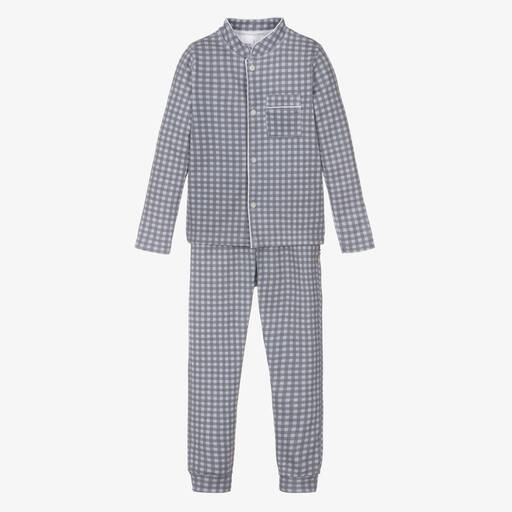 Babidu-Boys Blue Check Cotton Pyjamas  | Childrensalon