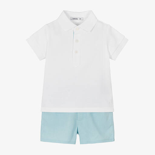 Babidu-Boys Blue Cotton & Linen Shorts Set | Childrensalon