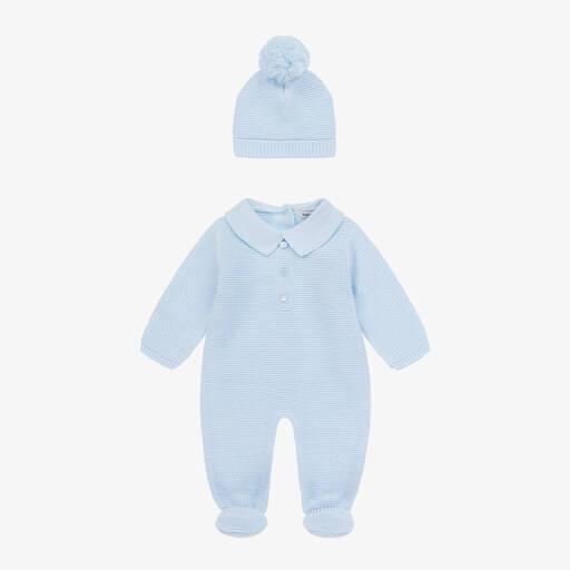 Babidu-Boys Blue Knitted Babysuit Set | Childrensalon