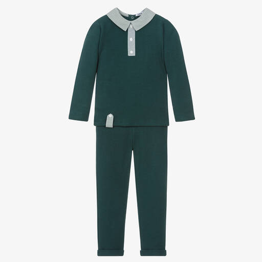 Babidu-Boys Green Knitted Trouser Set | Childrensalon