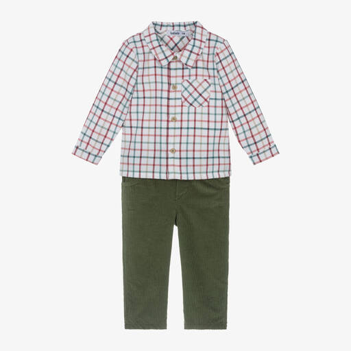 Babidu-Boys Green & White Cotton Trouser Set | Childrensalon