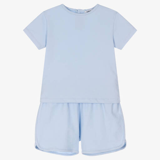 Babidu-Boys Pale Blue Cotton Shorts Set | Childrensalon