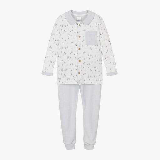 Babidu-Boys White & Grey Cotton Pyjamas | Childrensalon
