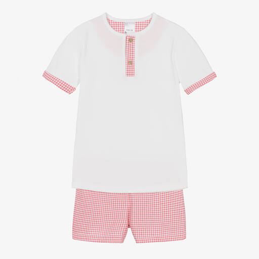 Babidu-Boys White & Red Cotton Short Pyjamas | Childrensalon