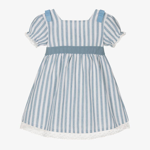 Babidu-Girls Blue Stripe Linen & Cotton Dress | Childrensalon