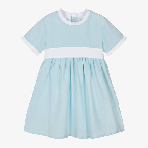 Babidu-Girls Blue Viscose & Linen Dress | Childrensalon