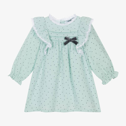 Babidu-Girls Green Cotton Star Print Dress | Childrensalon