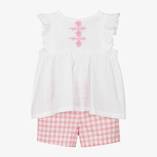 Babidu-Girls Pink Check Cotton Shorts Set | Childrensalon