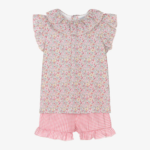 Babidu-Girls Pink Cotton Floral Short Pyjamas | Childrensalon