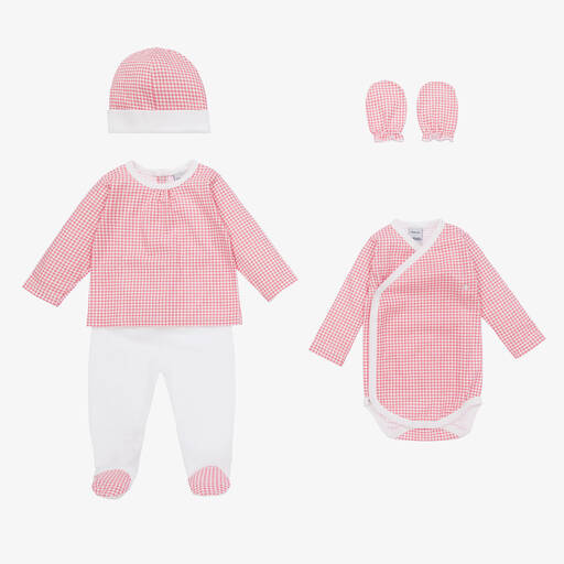 Babidu-Girls Pink Cotton Gingham Babysuit Set | Childrensalon