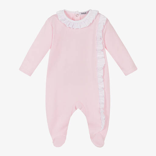 Babidu-Girls Pink Cotton Jersey Knit Babygrow | Childrensalon