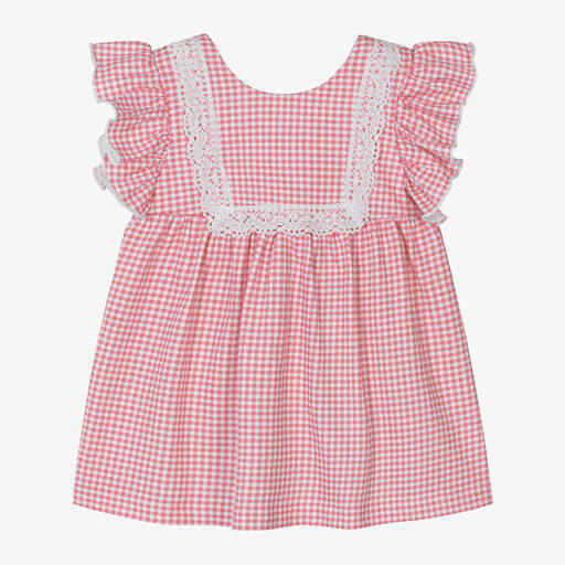 Babidu-Girls Pink Gingham Cotton Dress | Childrensalon