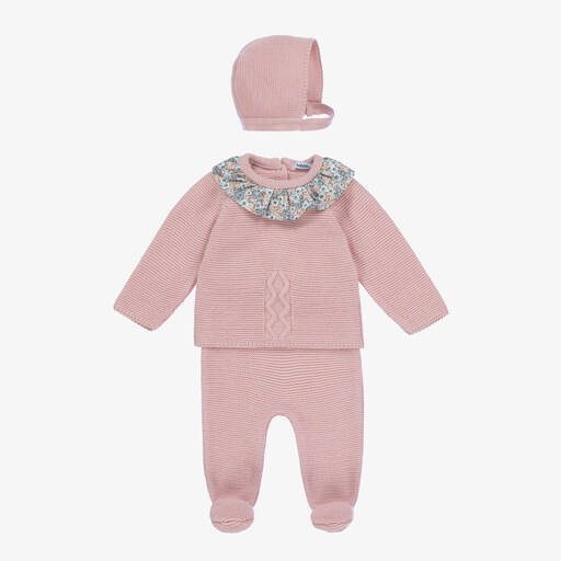 Babidu-Girls Pink Knitted Babysuit Set | Childrensalon