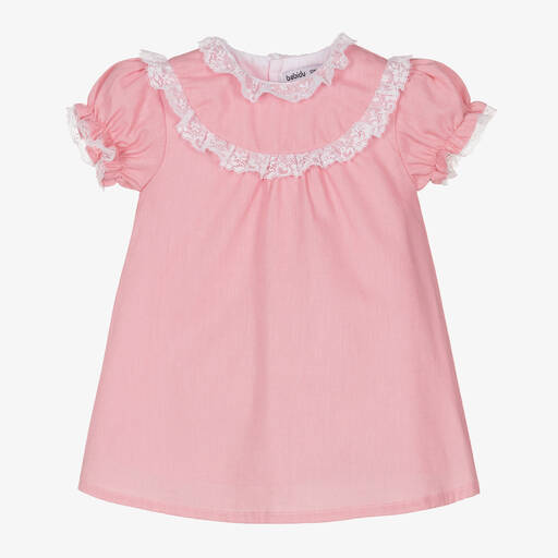 Babidu-Girls Pink Linen & Cotton Dress | Childrensalon
