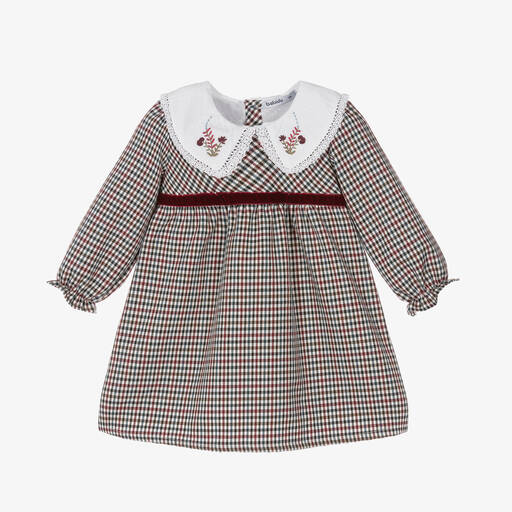 Babidu-Girls Red Check Cotton Dress | Childrensalon
