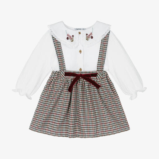 Babidu-Girls Red Check Cotton Skirt Set | Childrensalon