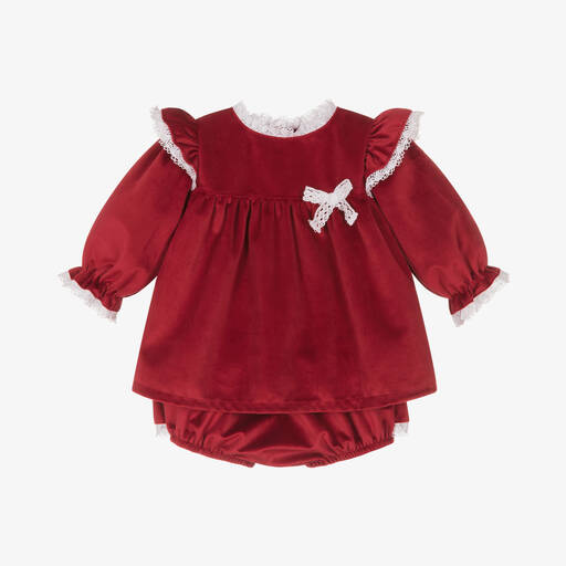 Babidu-Girls Red Velvet Dress | Childrensalon