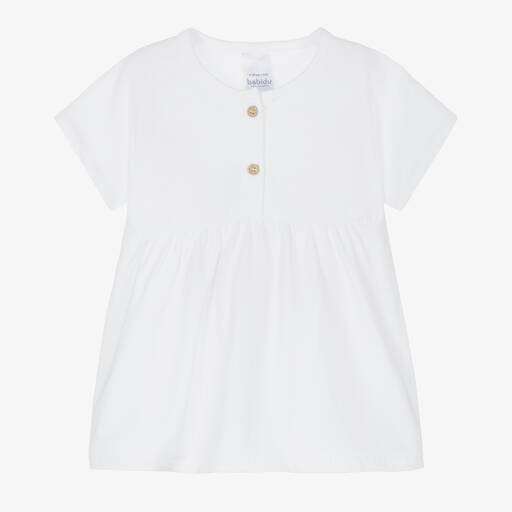 Babidu-Girls White Cotton T-Shirt | Childrensalon