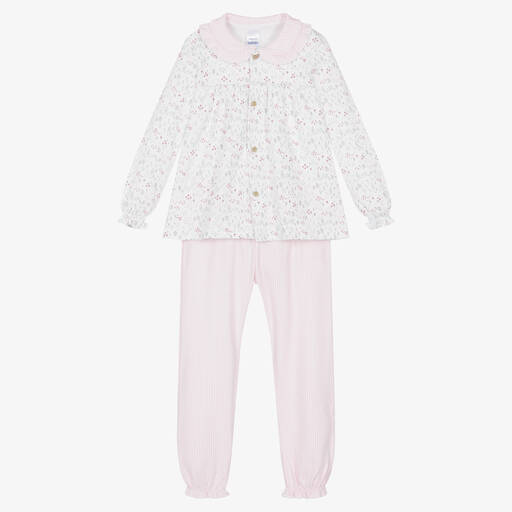 Babidu-Pyjama blanc et rose en coton fille | Childrensalon