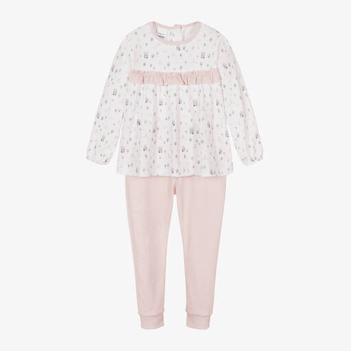Babidu-Girls White & Pink Cotton Pyjamas | Childrensalon