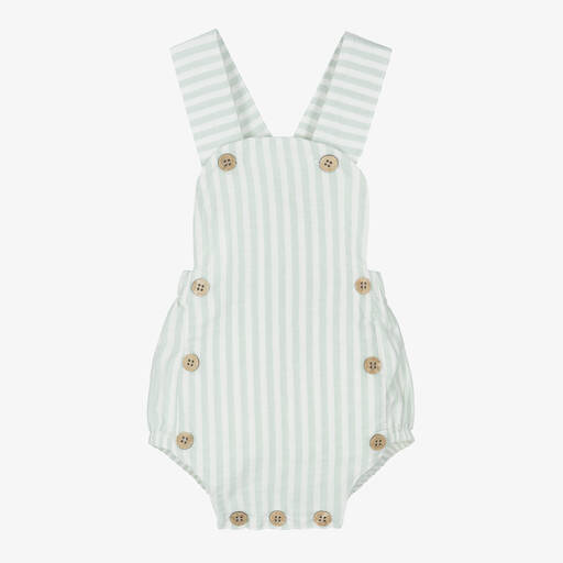 Babidu-Green Striped Baby Dungaree Shorts | Childrensalon