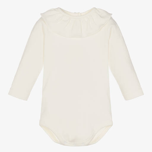 Babidu-Ivory Cotton Collar Bodysuit | Childrensalon