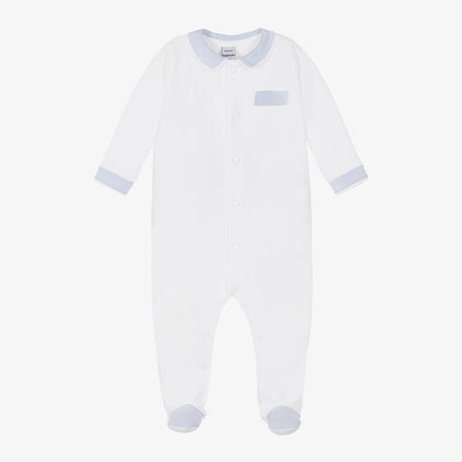 Babidu-White & Blue Cotton Babygrow | Childrensalon