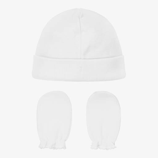 Babidu- قبعة مع قفازات قطن لون أبيض  | Childrensalon