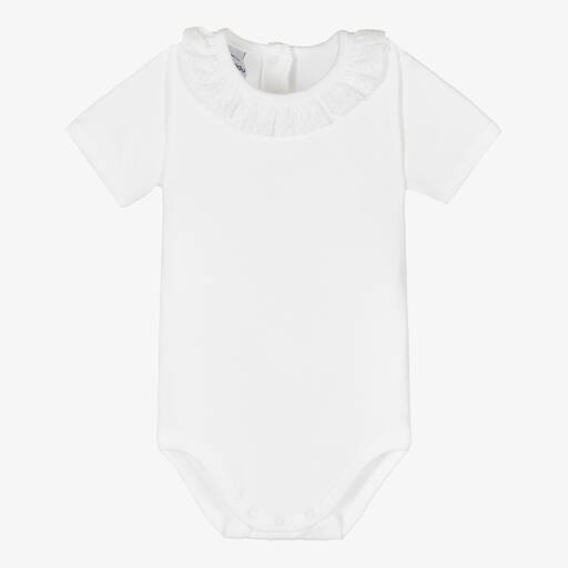 Babidu-White Cotton Ruffle Bodysuit | Childrensalon