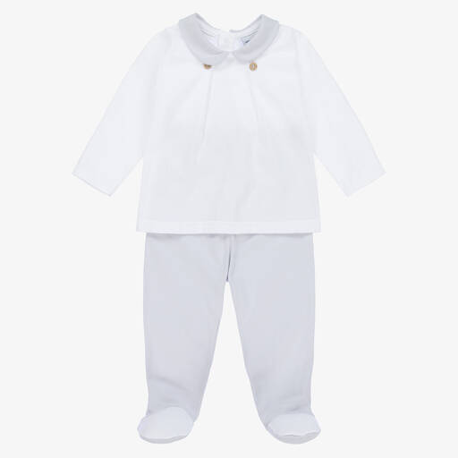 Babidu-White & Grey Cotton 2 Piece Babygrow | Childrensalon