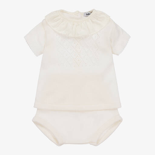 Babidu-White Knitted Baby Shorts Set | Childrensalon