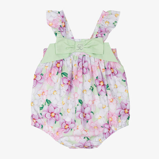 Balloon Chic-Baby Girls Green Cotton Floral Shortie | Childrensalon
