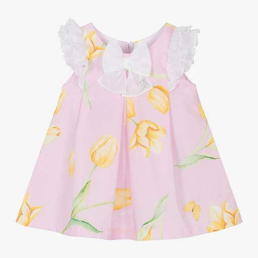 Balloon Chic-Baby Girls Pink Floral Cotton Dress | Childrensalon