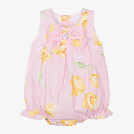 Balloon Chic-Baby Girls Pink Floral Cotton Shortie | Childrensalon