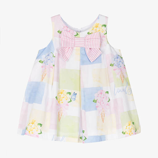 Balloon Chic-Baby Girls White Cotton Patch Print Dress | Childrensalon