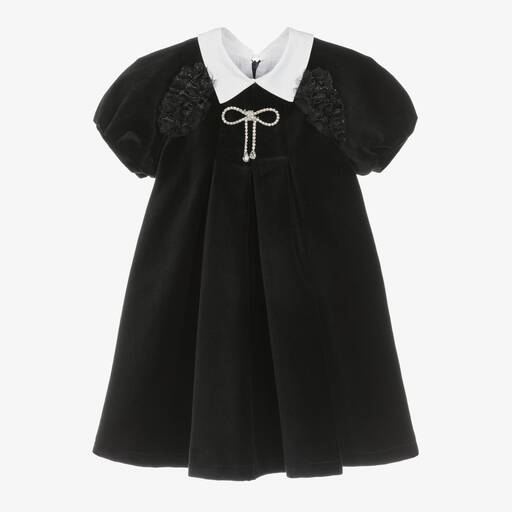 Balloon Chic-Платье из черного бархата с брошью для девочек | Childrensalon