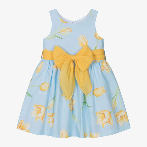 Balloon Chic-Girls Blue Cotton Tulip Print Dress | Childrensalon
