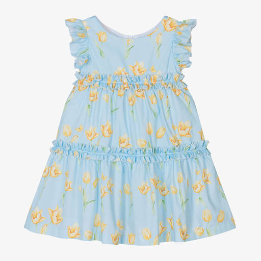 Balloon Chic-Girls Blue Cotton Tulip Ruffle Dress | Childrensalon