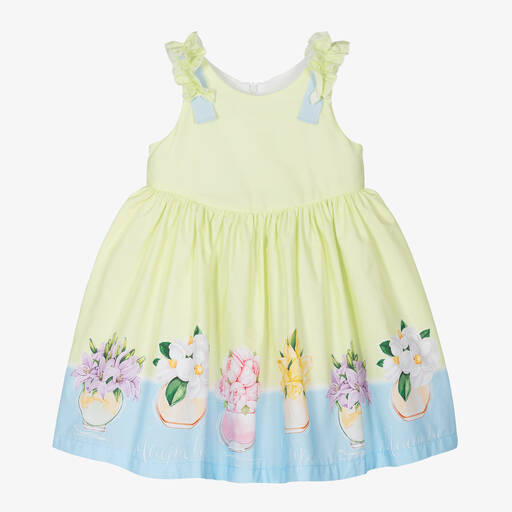 Balloon Chic-Girls Green Cotton Flower Print Dress | Childrensalon